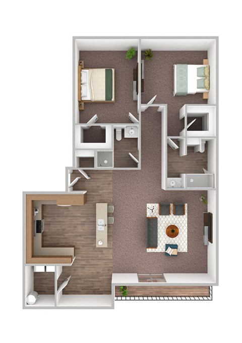 Floor plan for 2 beds, 2 baths, 1090 sqft